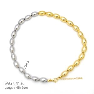 Detailed size specifications for 10mm gold and silver beaded necklace with lobster clasp