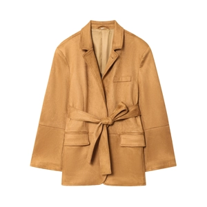 Blazer Da Donna In Scamosciato Sintetico Con Cintura Colletto A Revers Tinta Unita Manica Lunga Giacca Casual Elegante