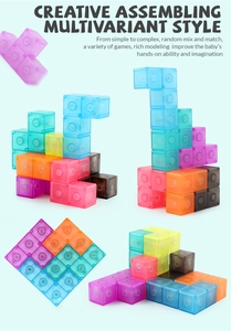 Detailed view of colorful translucent magnetic building blocks in various fun shapes