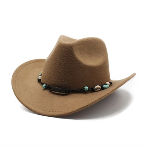 Brown western felt cowboy hat with turquoise beads and ethnic decorative band