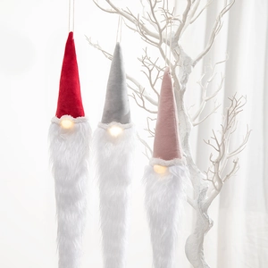 Christmas Gnome Hanging Ornaments LED Light Up Plush Tomte Long Beard Nordic Style Festive Holiday Party Home Decor