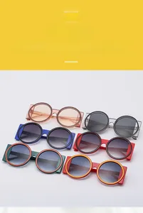 Detailed grid of fashion square round sunglasses in six vibrant colorful frame options