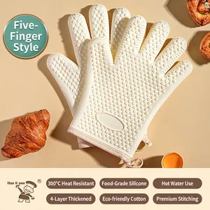Silicone Heat Resistant Oven Mitts Kitchen Cooking Gloves Non Slip Textured Surface Cotton Lined Baking BBQ Grill Tool