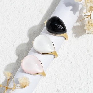 Teardrop Oval Moonstone Stainless Steel Rings Gold Plated Hollow Butterfly Adjustable Minimalist Jewelry For Women