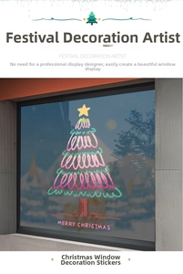 Détail d'autocollant de fenêtre sapin de Noël coloré dessiné à la main avec texte