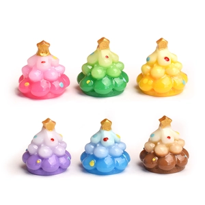 Set of 6 colorful mini resin Christmas trees with gold stars and dot decorations