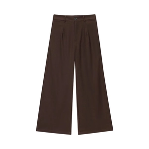 Women's deep brown wide-leg dress trousers with high waist and tailored belt loops