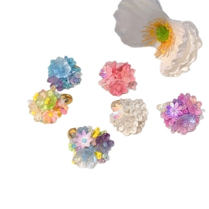 Colorful floral open ring with macaron beads for beach vacation and sweet fashion styles