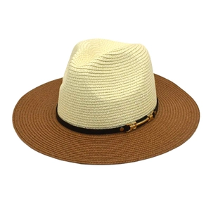 Chapeau De Paille Fedora Bicolore À Large Bord Protection Solaire Été Plage Jazz Panama Pour Hommes Femmes Boucle Métal