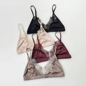 Reggiseno Senza Ferretto Ultra Sottile Sexy Pizzo Ciglia Coppa Triangolo Traspirante Nylon Donna