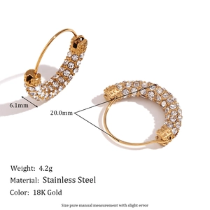 18K gold plated stainless steel hoop earrings with micro-paved pearls and diamonds