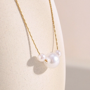 Stainless Steel 18K Gold Plated Necklace With Imitation Artificial Pearls Minimalist Triple Artificial Pearl Pendant Elegant Jewelry For Women