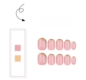 Short oval pink press-on nails with gold glitter French tip design, 10 pieces pack