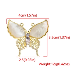 Detailed view of butterfly brooch with dimensions and weight for sizing reference