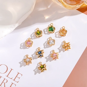 14K gold plated zircon flower and star pendants for DIY necklaces and bracelets