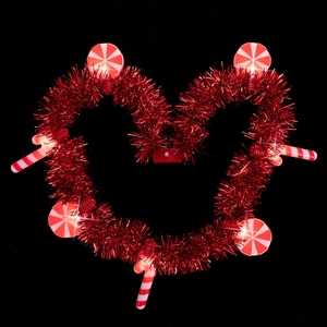Light-up heart-shaped tinsel garland with red candy and peppermint LED lights