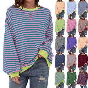 Felpa Casual Da Donna A Righe Color Block Manica Lunga Girocollo Morbida Poliestere Spandex Pullover Moda