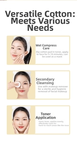 Three-way split view showing facial cotton pads used for masking and cleansing skin