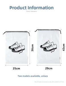 Drawstring shoe bag dimensions showing small 25x36cm and large 29x43cm storage sizes