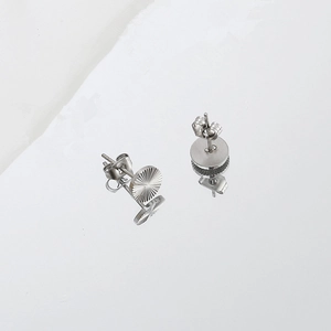 Minimalist silver geometric round stud earrings with radial brushed texture for women