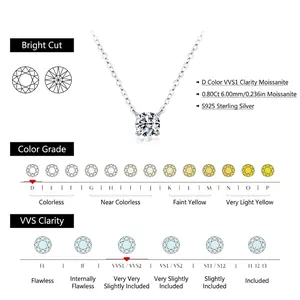 0.80Ct D VVS1 moissanite necklace in S925 sterling silver with four-prong setting