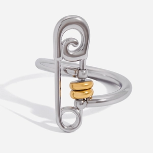 Safety Pin Ring Stainless Steel 18K Gold Plated Two Tone Paperclip Minimalist Modern Jewelry For Women Hypoallergenic
