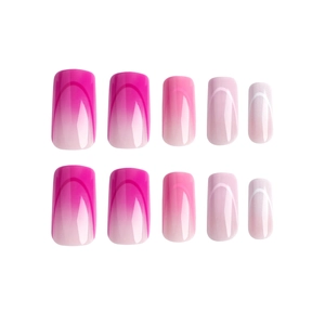 Pink and white ombre long square press on nails with French tips and sleek glossy finish