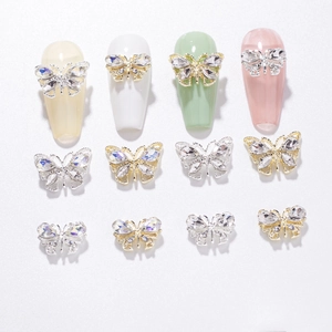 3D hollow alloy butterfly nail art charms with rhinestones and zircons in gold and silver