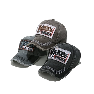 Vintage distressed baseball caps with New York 3D embroidery in brown, grey and black