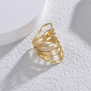 Minimalist 14K gold plated multi-layer spiral ring with a matte brushed finish for women