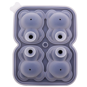 4-cavity bear ice cube mold made of grey-blue silicone for home beverage cooling