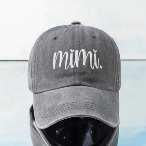 Classic washed dark grey cotton baseball cap featuring white mimi embroidery and heart detail