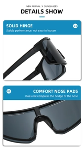 Detail of sports sunglasses featuring durable metal hinges and comfortable nose pads