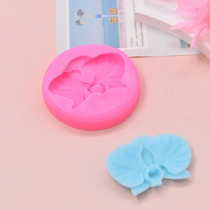 Detailed orchid flower silicone mold with finished floral plaster craft for DIY baking