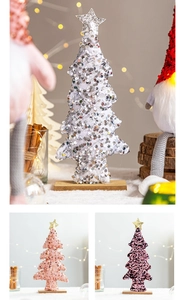Details von Pailletten Weihnachtsbaum-Tischdeko mit Holzsockel und Glitzerstern-Spitze