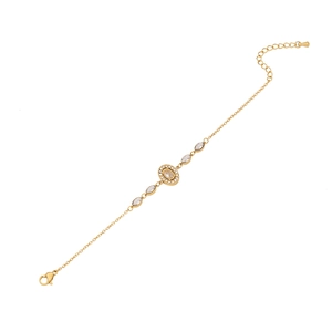 Golden stainless steel heart bracelet with clear zircon stones on a white background
