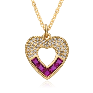 Bohemian 14K gold plated heart necklace with pink zircon and micro-pave crystals