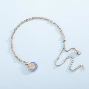 Gold-plated stainless steel double-layer beaded necklace with Gemini zodiac coin pendant