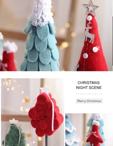 Detailed Christmas felt tree decor featuring red and green layers with star and reindeer