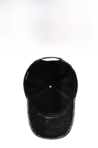 Close-up of the internal structure and breathable cotton band of a distressed baseball cap