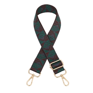Ethnic style adjustable bag strap with green and brown geometric diamond pattern