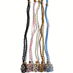 Set of five handmade crystal net pouch necklaces with adjustable cords in multiple colors