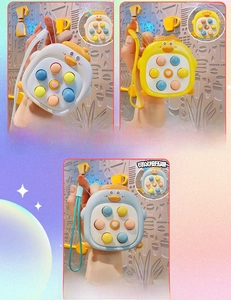 Close-up of duck fidget toys with colorful sensory push bubbles and carry straps