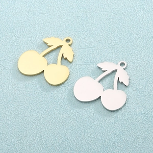 Stainless Steel Cherry Fruit Shaped Charms Hollow Leaf Design Pendants For Jewelry Making DIY Crafts Earrings Necklaces