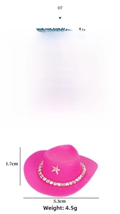 Macro detail of 5.3x1.7cm pink doll cowboy hat with rhinestone stars and PP plastic specs