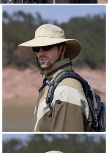 Detailed view of breathable mesh and adjustable drawstring on beige outdoor sun hat