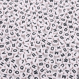 White 7mm acrylic alphabet beads with black letters for DIY jewelry and bracelets