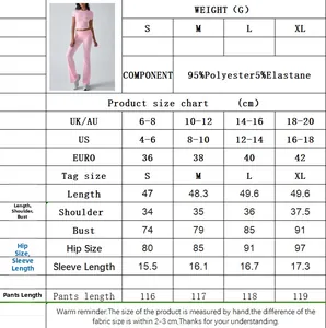 Size chart detail for casual short sleeve and pants set with fabric and measurement info