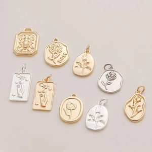 Floral Embossed Metal Pendants 14K Gold Plated Vintage Rose Bee Pattern Charms DIY Necklace Bracelet Jewelry Accessories