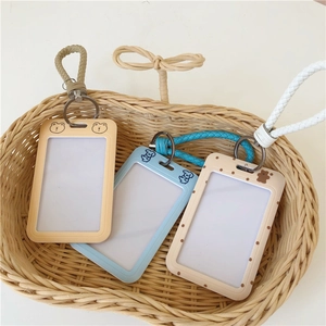 Cute bunny animal card holders in pastel colors with woven lanyards and bear prints